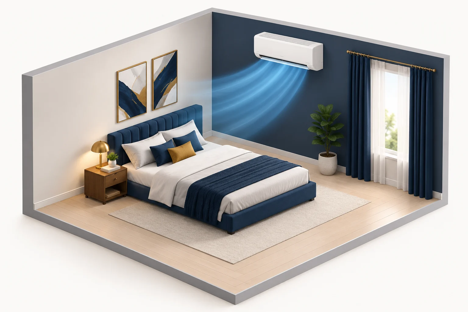 Ilustración de una habitación con un aire acondicionado tipo split